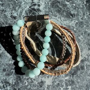 Multistrand Turquoise Bead & Leather Wrap Bracelet